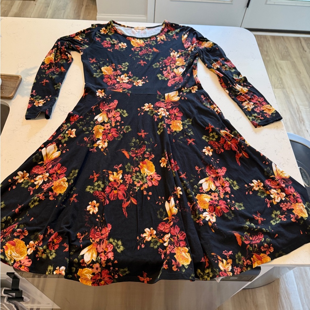 Floral Long Sleeve A-Line Dress